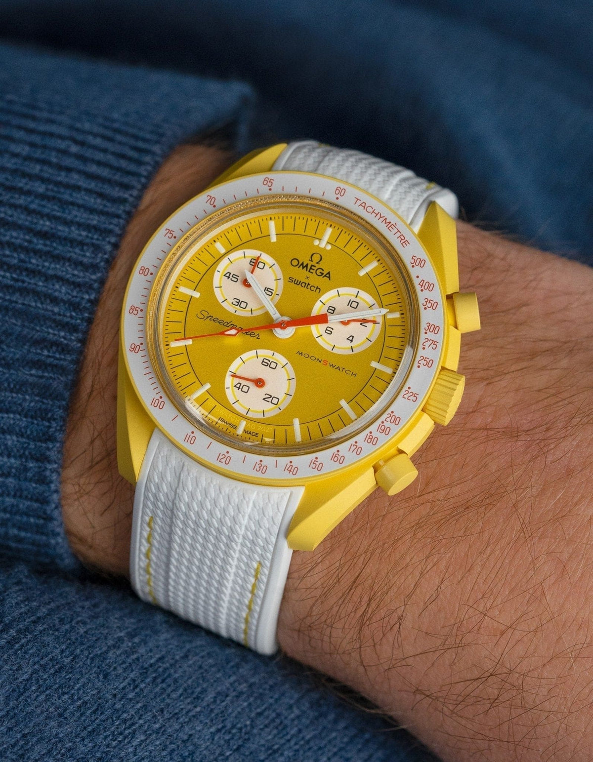Curved Vertech Rubber Strap - White & Yellow Stitches - OM Luxury