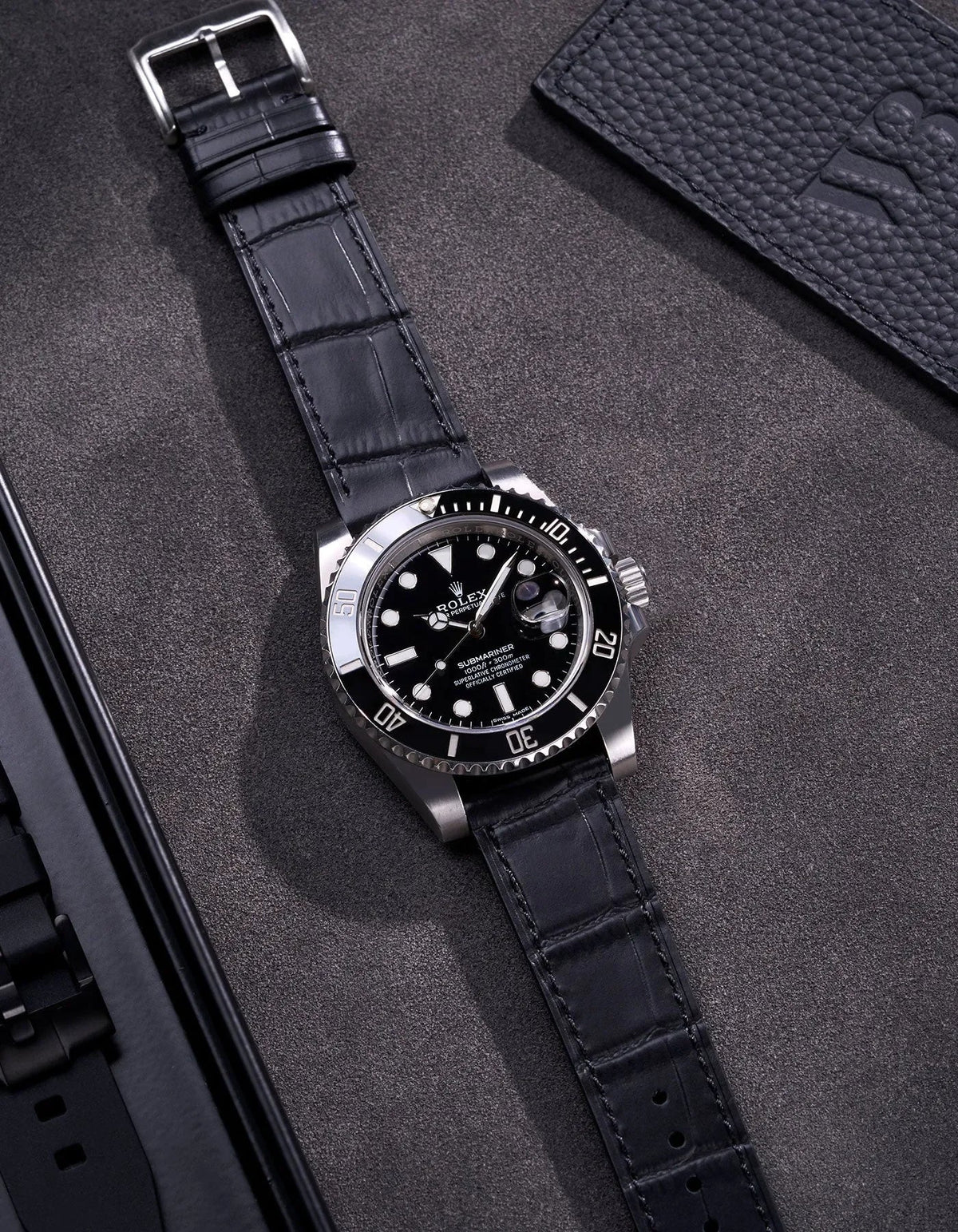 Black Embossed Alligator Leather Strap 18mm-21mm - OM Luxury