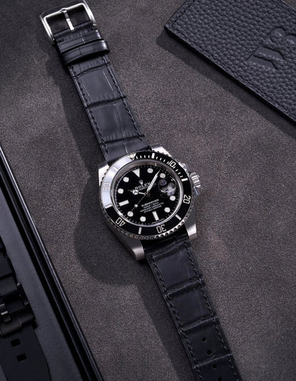 Black Embossed Alligator Leather Strap 18mm-21mm - OM Luxury