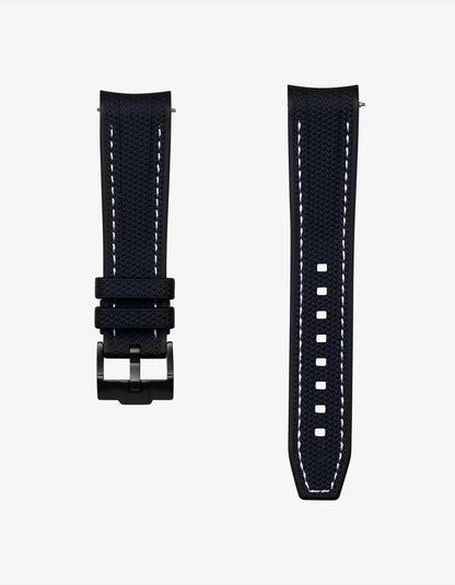 Curved Vertech Rubber Strap - Black & White Stitches - OM Luxury