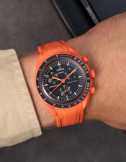 Curved Vertech Rubber Strap - Lava Orange & Black Stitches - OM Luxury